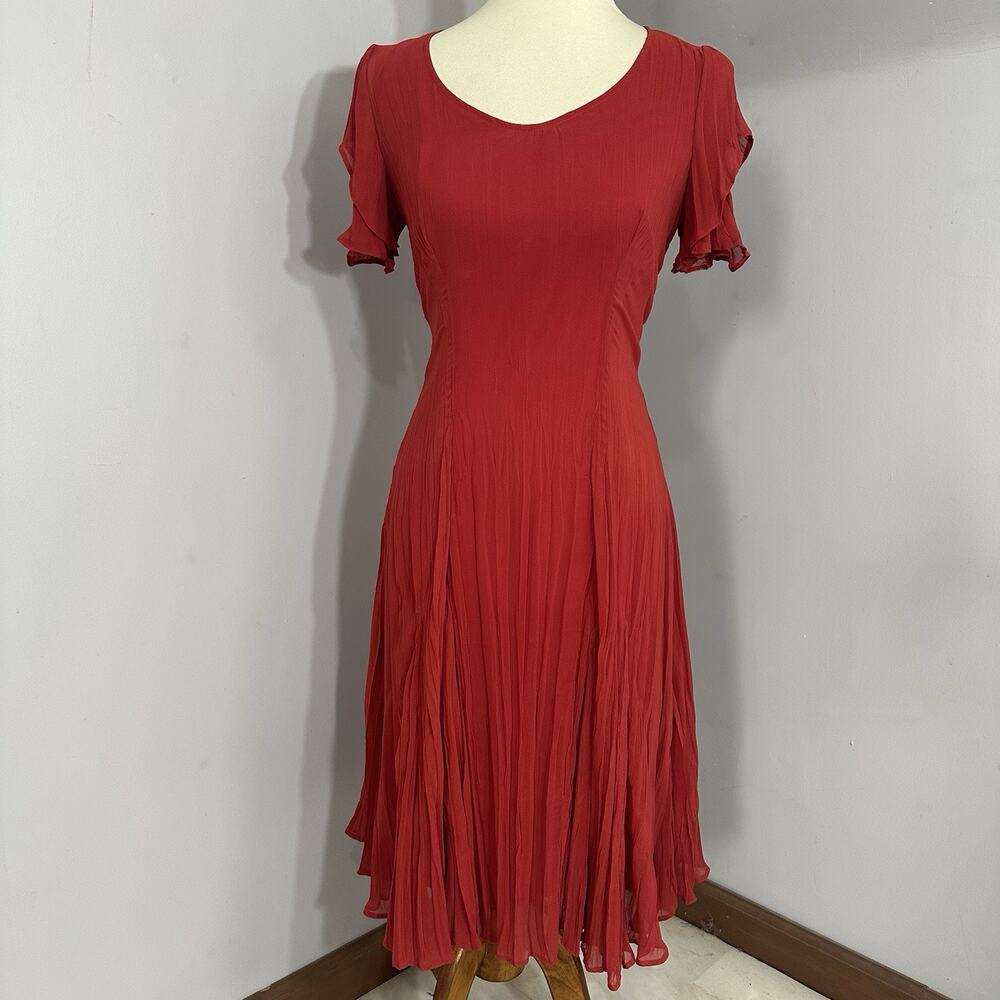 Kedziorek Bell Sleeve V-neck Midi Dress Red 38 Small Lined Coastal Flowy Resort - Picture 10 of 14